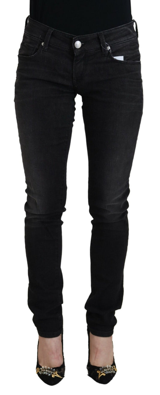 Acht Black Cotton Low Waist Slim Fit Women Casual Denim Jeans - Designed by Acht Available to Buy at a Discounted Price on Moon Behind The Hill Online Designer Discount Store