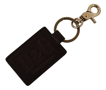 Brown Leather Logo Metal Ring Hook Keychain - Designed by Dolce & Gabbana Available to Buy at a Discounted Price on Moon Behind The Hill Online Designer Discount Store