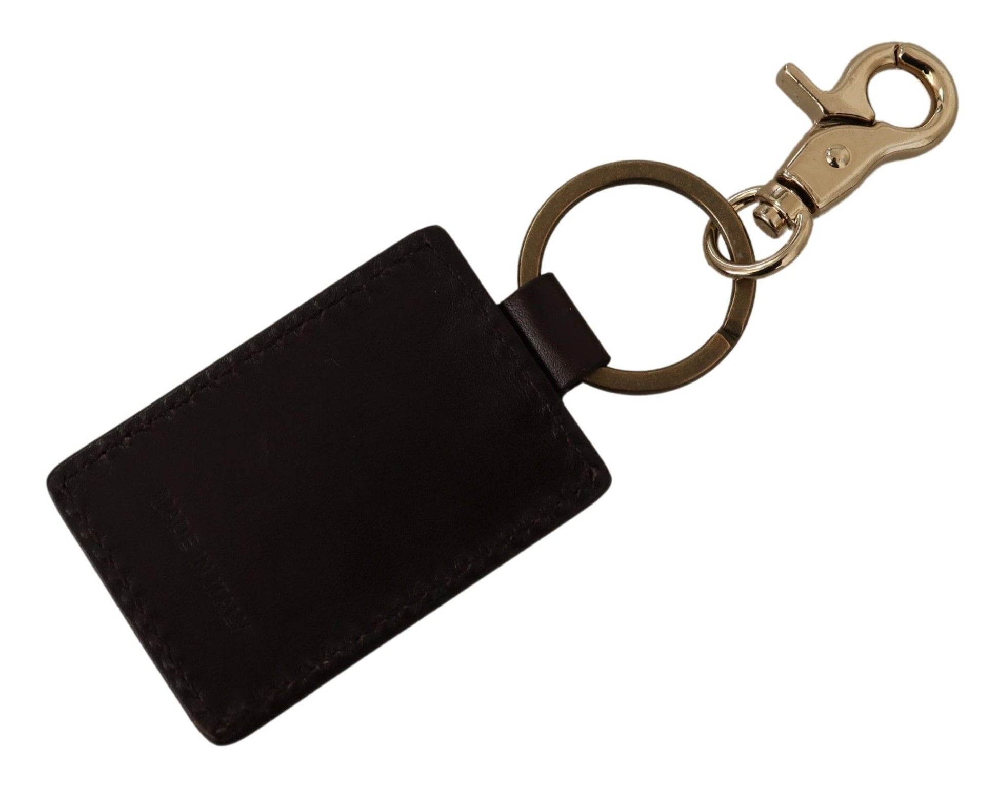 Brown Leather Logo Metal Ring Hook Keychain - Designed by Dolce & Gabbana Available to Buy at a Discounted Price on Moon Behind The Hill Online Designer Discount Store