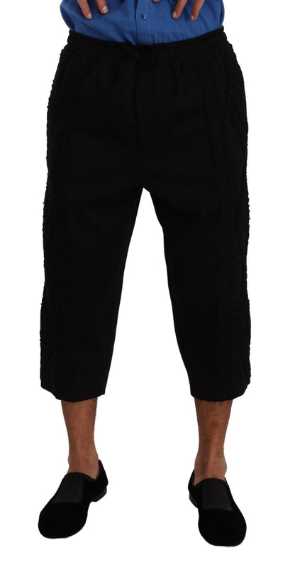 Black Cotton Torero Cropped Short Trouser Pants - Designed by Dolce & Gabbana Available to Buy at a Discounted Price on Moon Behind The Hill Online Designer Discount Store