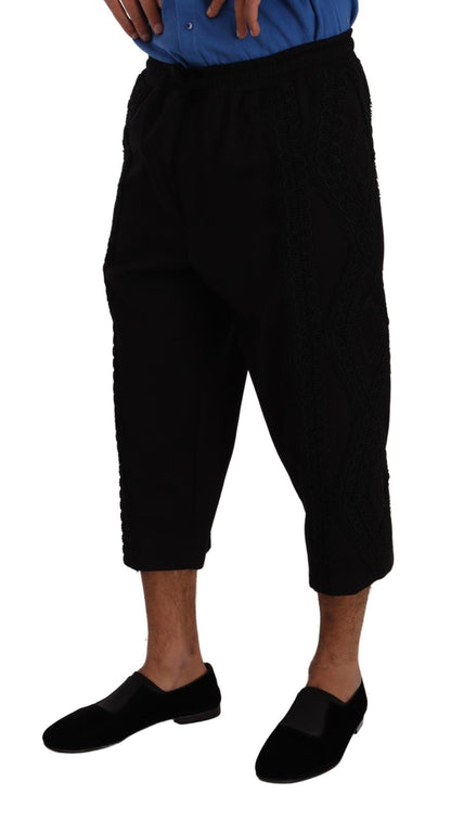 Black Cotton Torero Cropped Short Trouser Pants - Designed by Dolce & Gabbana Available to Buy at a Discounted Price on Moon Behind The Hill Online Designer Discount Store