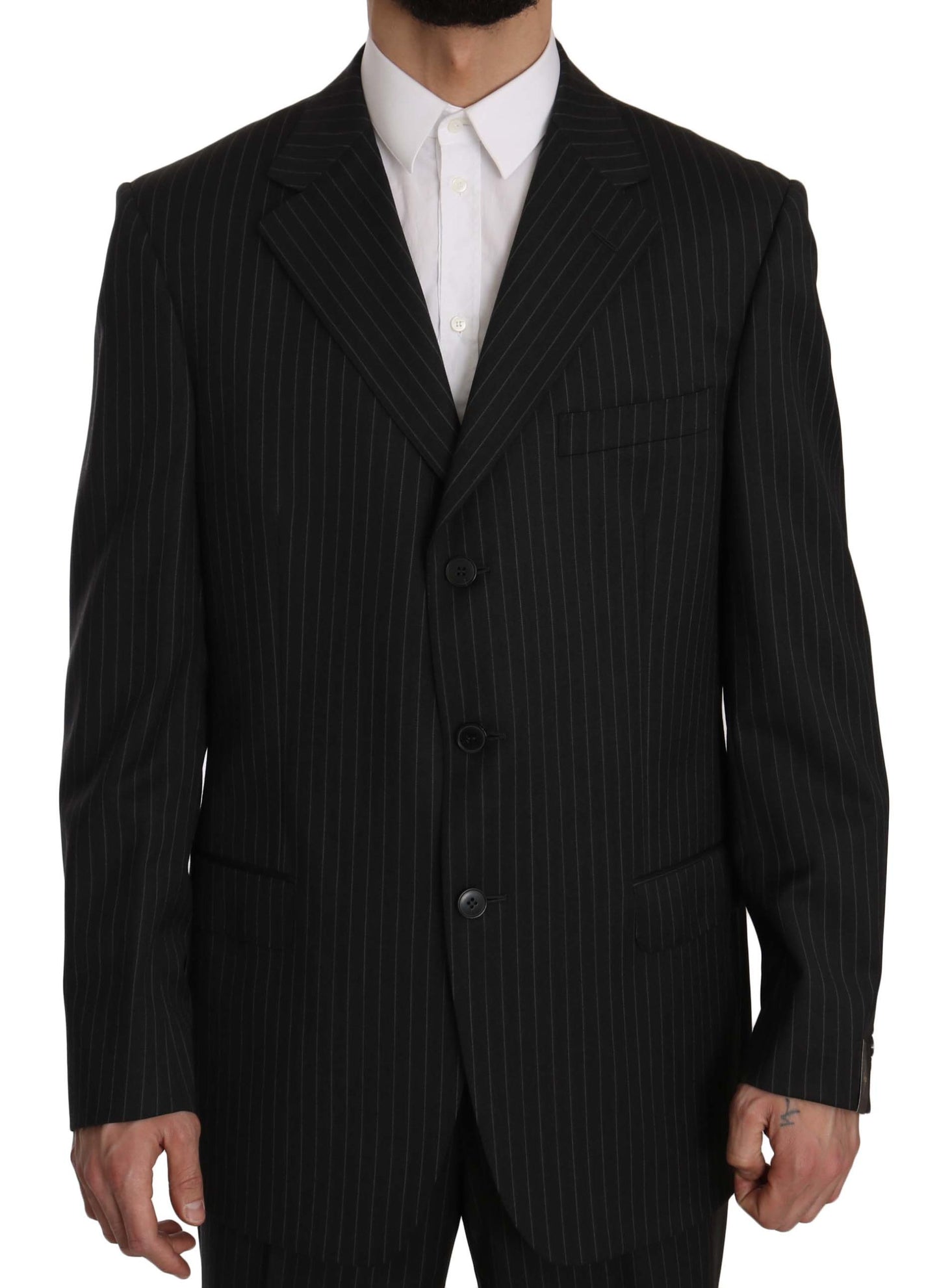 Black Striped Two Piece 3 Button 100% Wool Suit designed by Z ZEGNA available from Moon Behind The Hill's Men's Clothing range