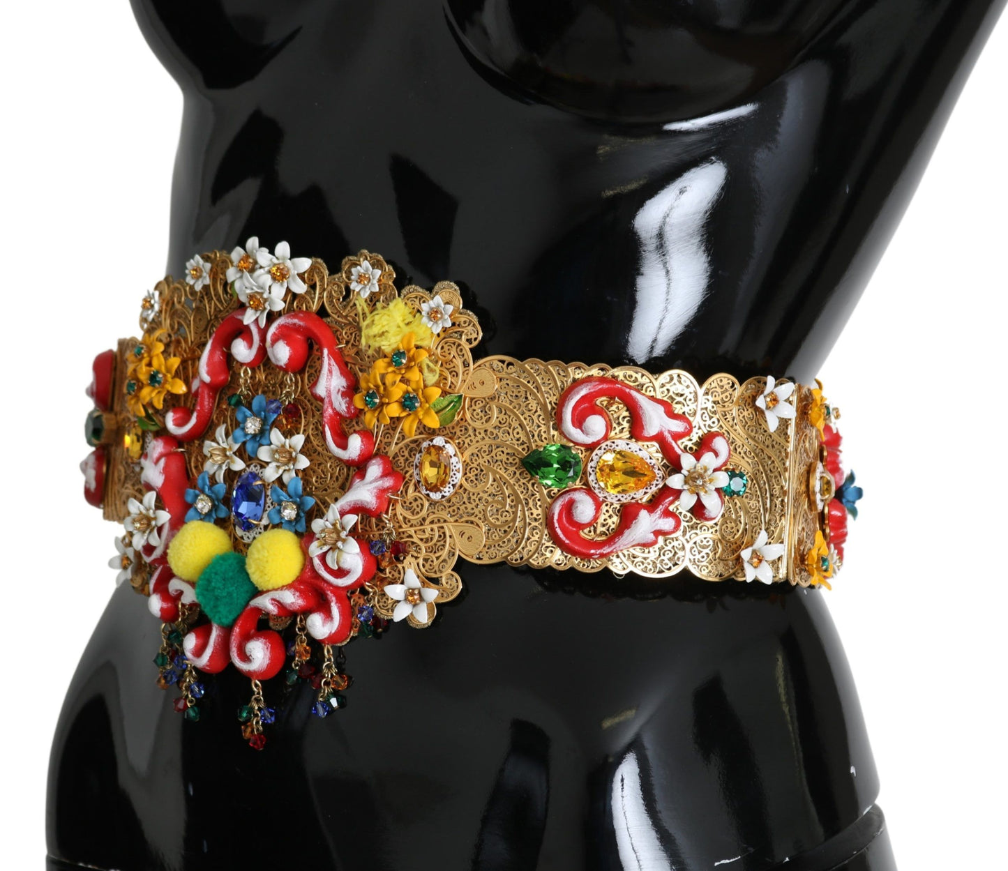Embellished Floral Crystal Wide Waist Golden Belt - Designed by Dolce & Gabbana Available to Buy at a Discounted Price on Moon Behind The Hill Online Designer Discount Store