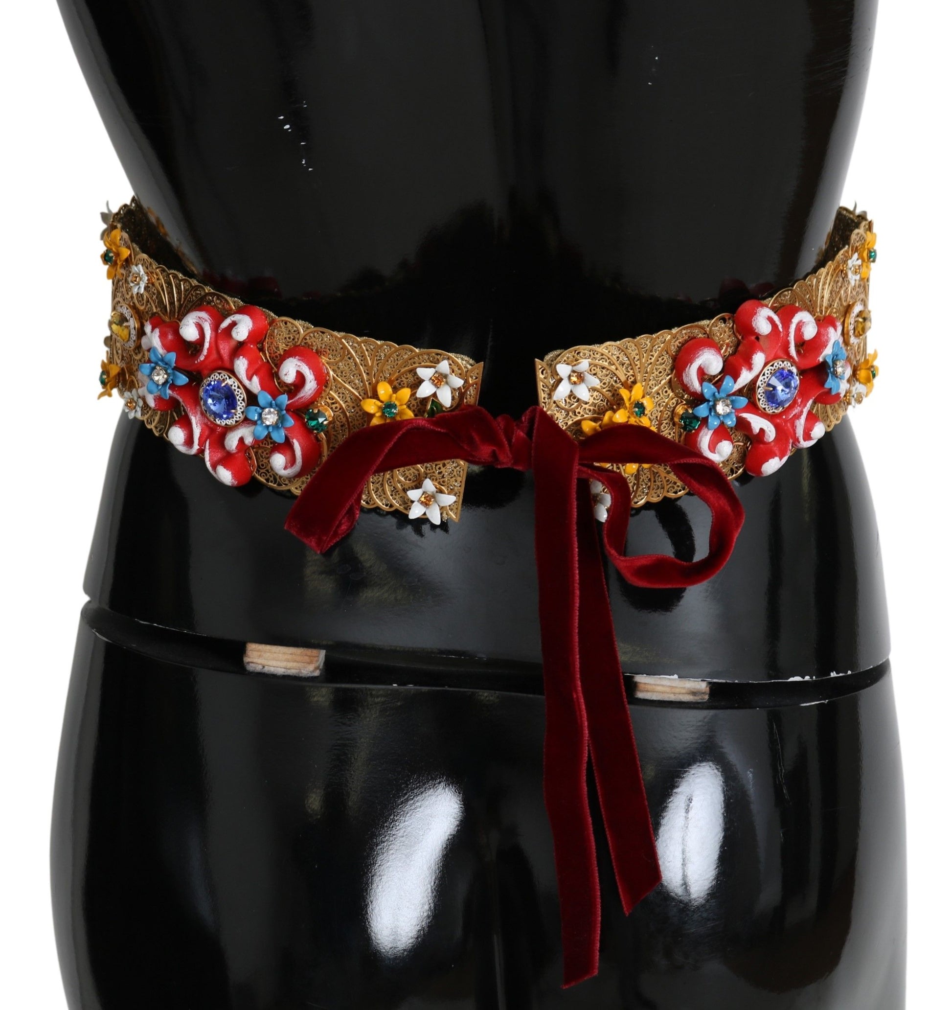 Embellished Floral Crystal Wide Waist Golden Belt - Designed by Dolce & Gabbana Available to Buy at a Discounted Price on Moon Behind The Hill Online Designer Discount Store