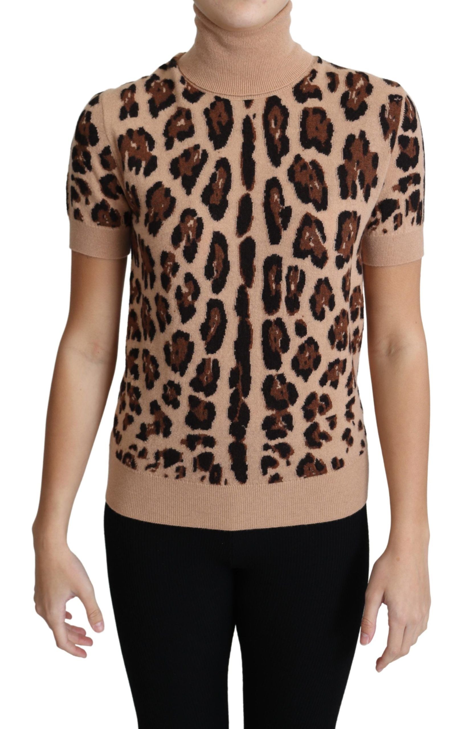 Beige Leopard Cashmere Print Turtleneck Top - Designed by Dolce & Gabbana Available to Buy at a Discounted Price on Moon Behind The Hill Online Designer Discount Store