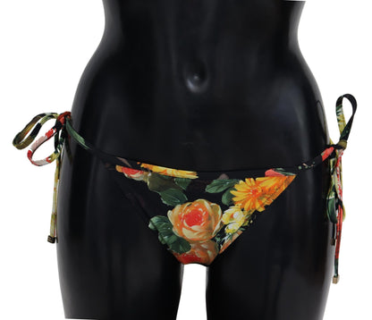 Black Floral Print Beachwear Swimwear Bikini Bottom - Designed by Dolce & Gabbana Available to Buy at a Discounted Price on Moon Behind The Hill Online Designer Discount Store