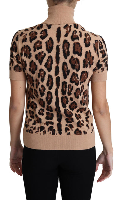 Beige Leopard Cashmere Print Turtleneck Top - Designed by Dolce & Gabbana Available to Buy at a Discounted Price on Moon Behind The Hill Online Designer Discount Store