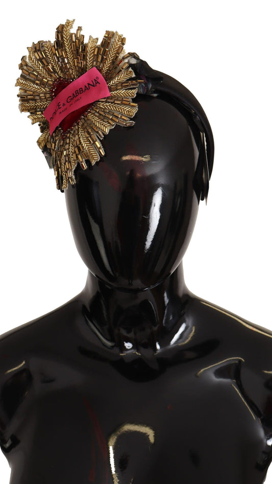 Black Gold Sacred Heart Logo Embellished Headband Diadem - Designed by Dolce & Gabbana Available to Buy at a Discounted Price on Moon Behind The Hill Online Designer Discount Store