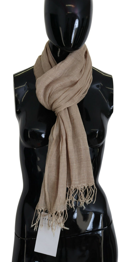 Costume National Beige Cotton Shawl Foulard Fringe Scarf - Designed by Costume National Available to Buy at a Discounted Price on Moon Behind The Hill Online Designer Discount Store