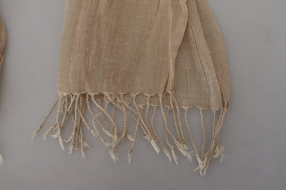 Costume National Beige Cotton Shawl Foulard Fringe Scarf - Designed by Costume National Available to Buy at a Discounted Price on Moon Behind The Hill Online Designer Discount Store