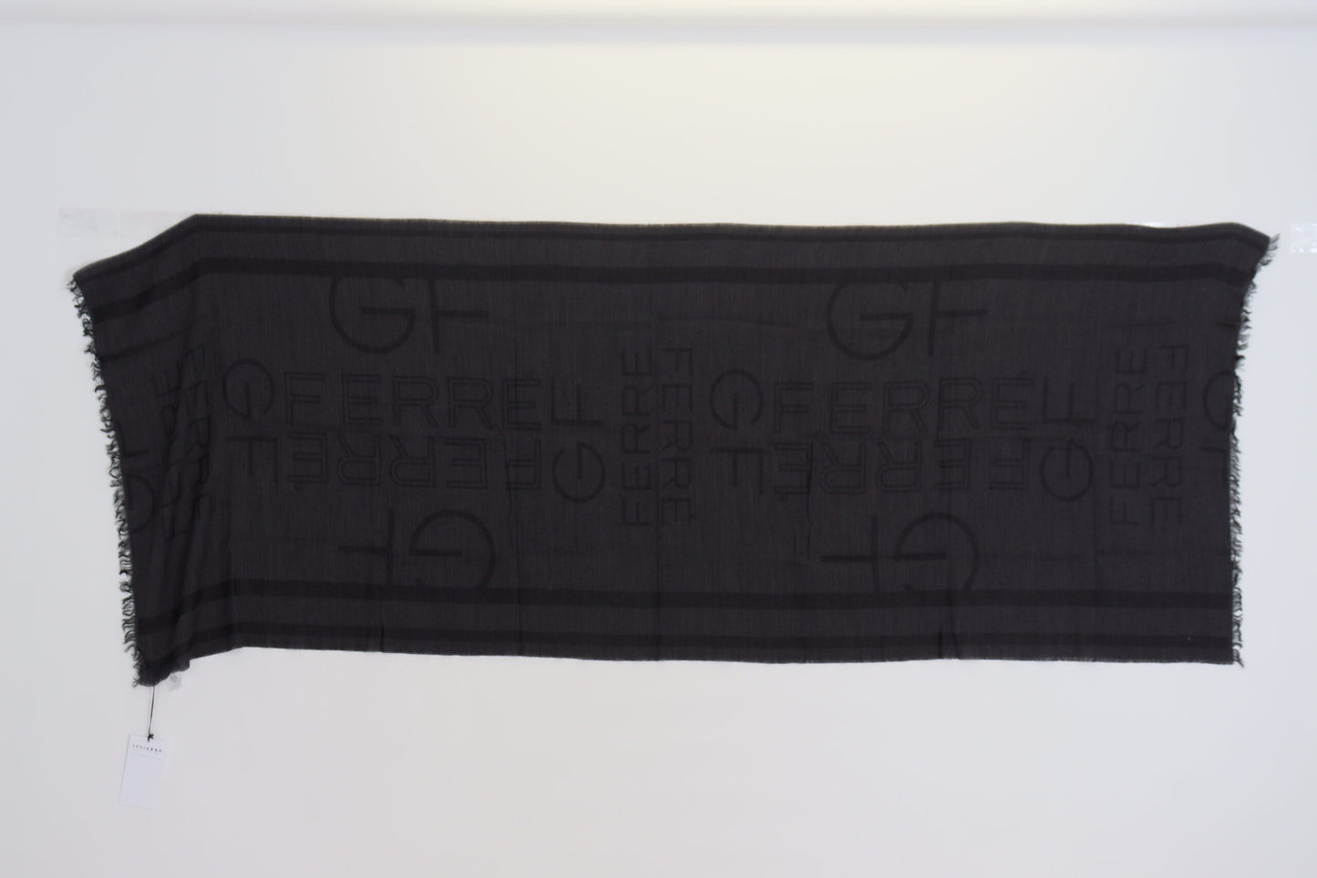 GF Ferre Black Wool Knitted Neck Wrap Shawl Fringes Scarf - Designed by GF Ferre Available to Buy at a Discounted Price on Moon Behind The Hill Online Designer Discount Store