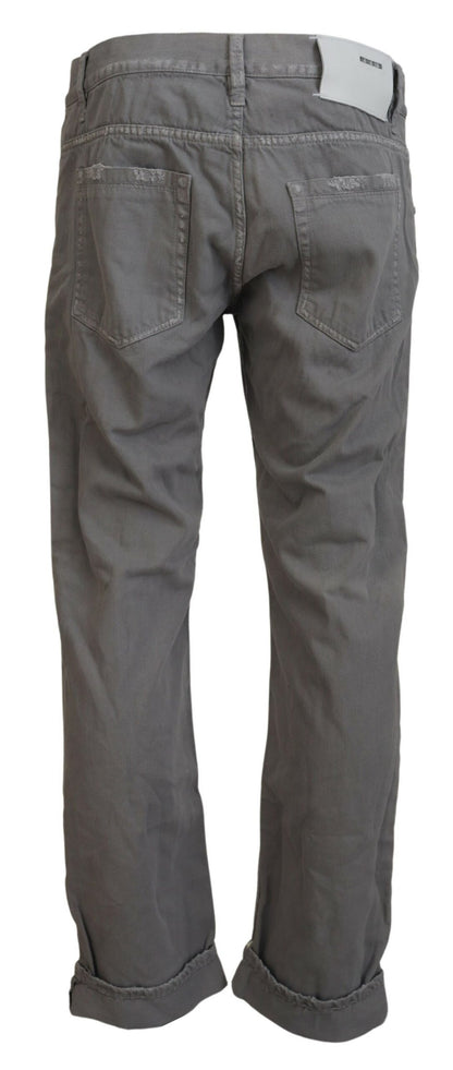 Acht Gray Cotton Straight Fit Folded Hem Casual Denim Jeans - Designed by Acht Available to Buy at a Discounted Price on Moon Behind The Hill Online Designer Discount Store
