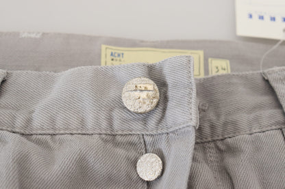 Acht Gray Cotton Straight Fit Folded Hem Casual Denim Jeans - Designed by Acht Available to Buy at a Discounted Price on Moon Behind The Hill Online Designer Discount Store