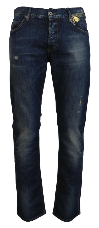 Exte Blue Washed Cotton Straight Fit Men Casual Denim Jeans - Designed by Exte Available to Buy at a Discounted Price on Moon Behind The Hill Online Designer Discount Store