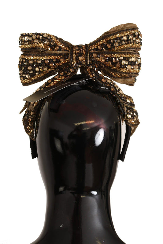 Gold Crystal Beaded Sequined Silk Bow Headband Diadem - Designed by Dolce & Gabbana Available to Buy at a Discounted Price on Moon Behind The Hill Online Designer Discount Store