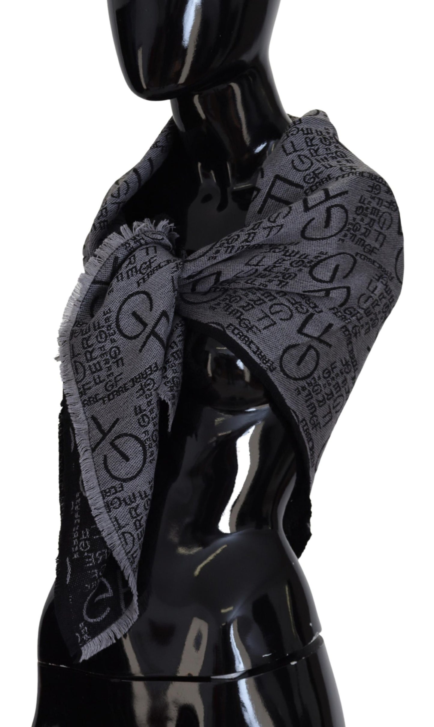 GF Ferre Grey Wool Logo Print Wrap Warmer Shawl Scarf - Designed by GF Ferre Available to Buy at a Discounted Price on Moon Behind The Hill Online Designer Discount Store