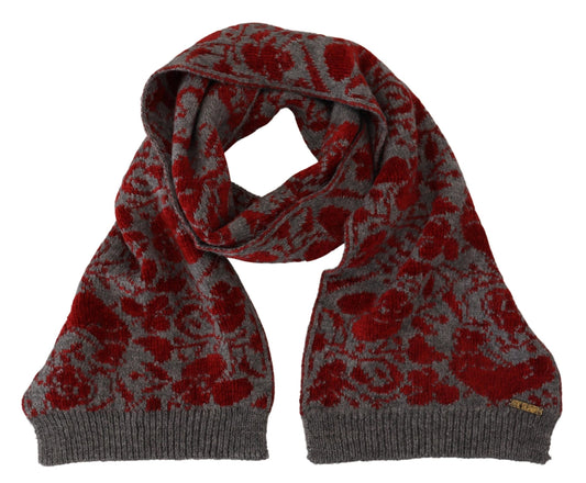 GF Ferre Red Grey Knitted Wrap Warmer Womens Shawl Scarf - Designed by GF Ferre Available to Buy at a Discounted Price on Moon Behind The Hill Online Designer Discount Store