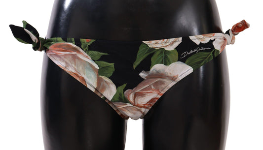 Black Roses Print Swimsuit Bikini Bottom Swimwear - Designed by Dolce & Gabbana Available to Buy at a Discounted Price on Moon Behind The Hill Online Designer Discount Store