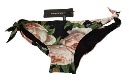 Black Roses Print Swimsuit Bikini Bottom Swimwear - Designed by Dolce & Gabbana Available to Buy at a Discounted Price on Moon Behind The Hill Online Designer Discount Store