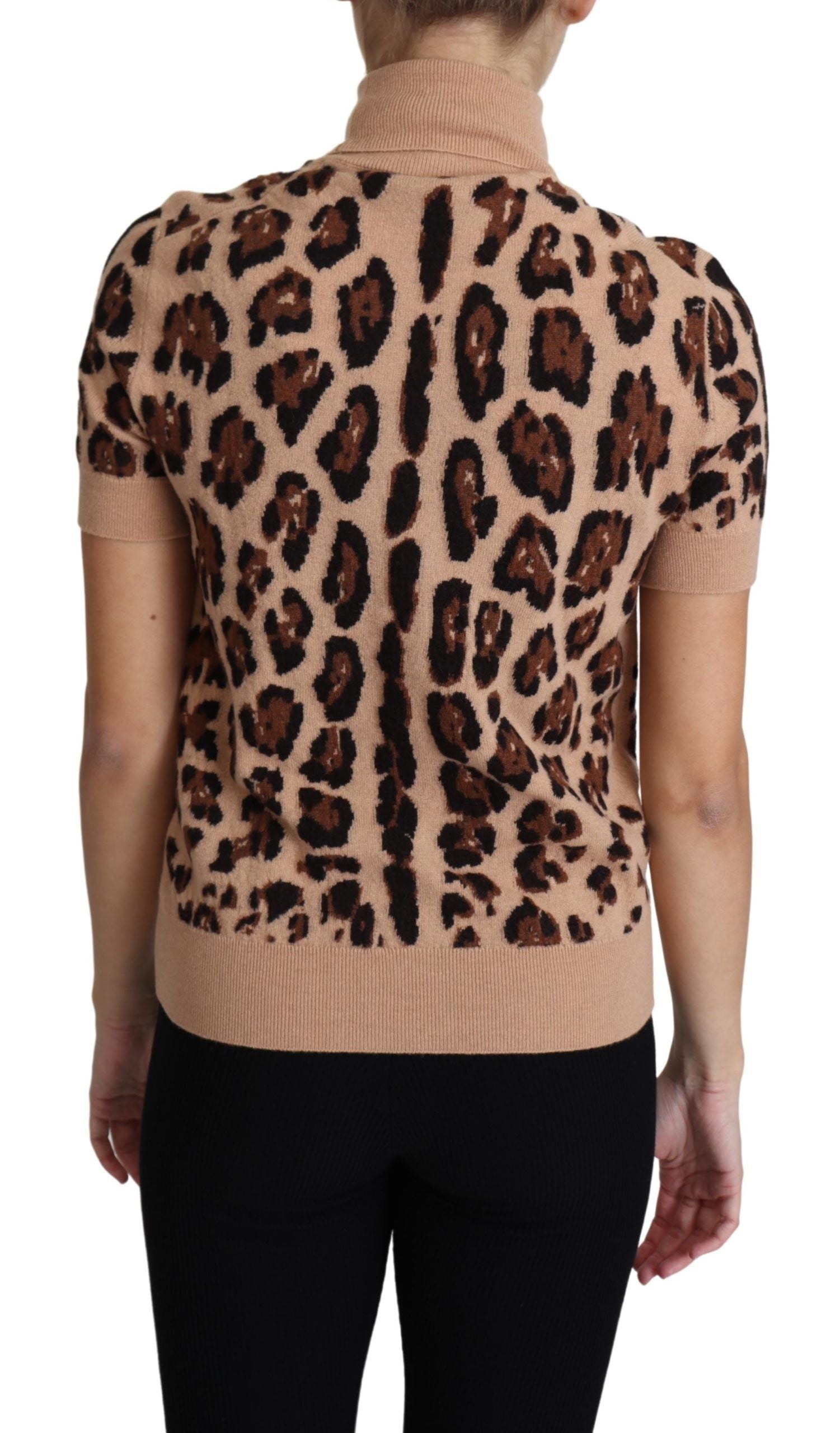 Beige Leopard Print Virgin Wool Turtleneck Top - Designed by Dolce & Gabbana Available to Buy at a Discounted Price on Moon Behind The Hill Online Designer Discount Store