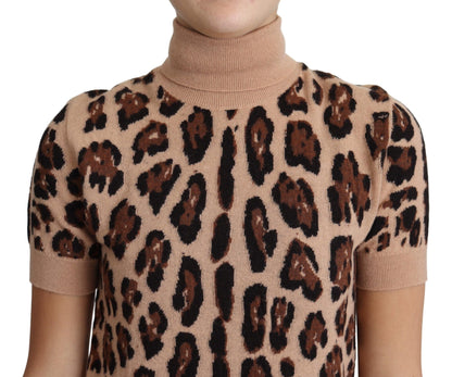 Beige Leopard Print Virgin Wool Turtleneck Top - Designed by Dolce & Gabbana Available to Buy at a Discounted Price on Moon Behind The Hill Online Designer Discount Store