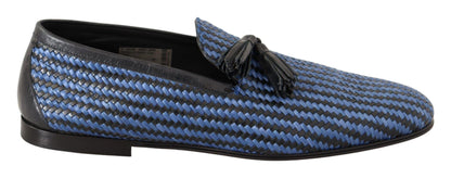 Blue Woven Leather Tassel Loafers Shoes - Designed by Dolce & Gabbana Available to Buy at a Discounted Price on Moon Behind The Hill Online Designer Discount Store