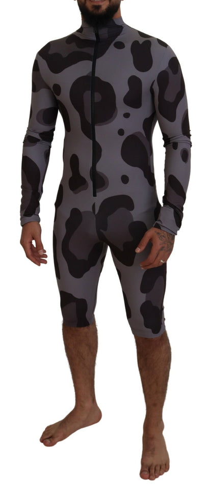 Dolce & Gabbana Gray Patterned Polyester Wetsuit Swimwear - Designed by Dolce & Gabbana Available to Buy at a Discounted Price on Moon Behind The Hill Online Designer Discount Store
