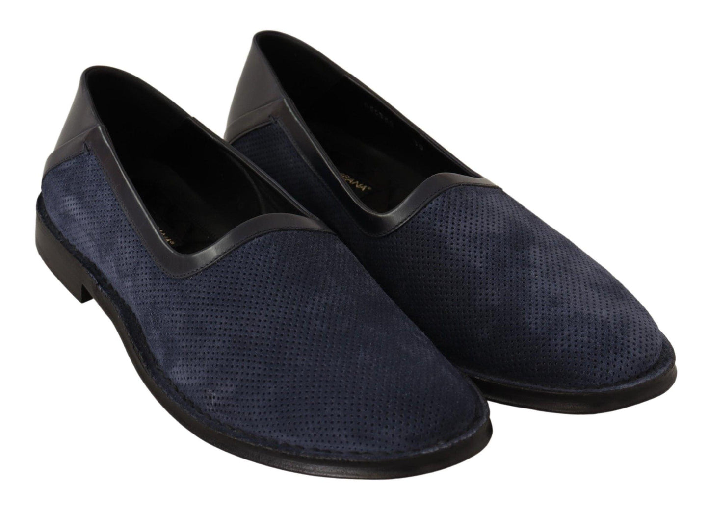 Blue Leather Perforated Slip On Loafers Shoes - Designed by Dolce & Gabbana Available to Buy at a Discounted Price on Moon Behind The Hill Online Designer Discount Store