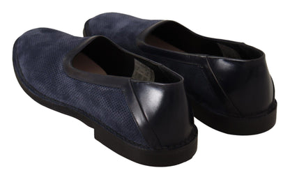 Blue Leather Perforated Slip On Loafers Shoes - Designed by Dolce & Gabbana Available to Buy at a Discounted Price on Moon Behind The Hill Online Designer Discount Store