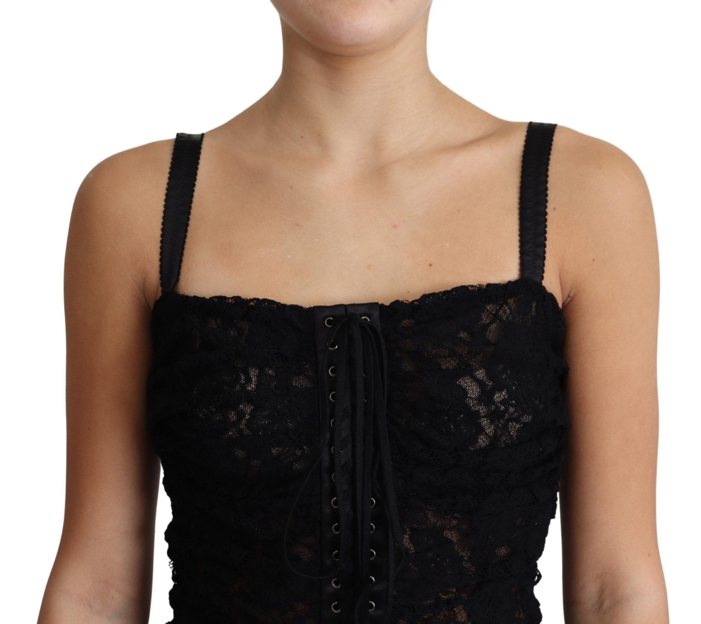 Black Lace Up Floral Corset Bustier Mini Dress - Designed by Dolce & Gabbana Available to Buy at a Discounted Price on Moon Behind The Hill Online Designer Discount Store