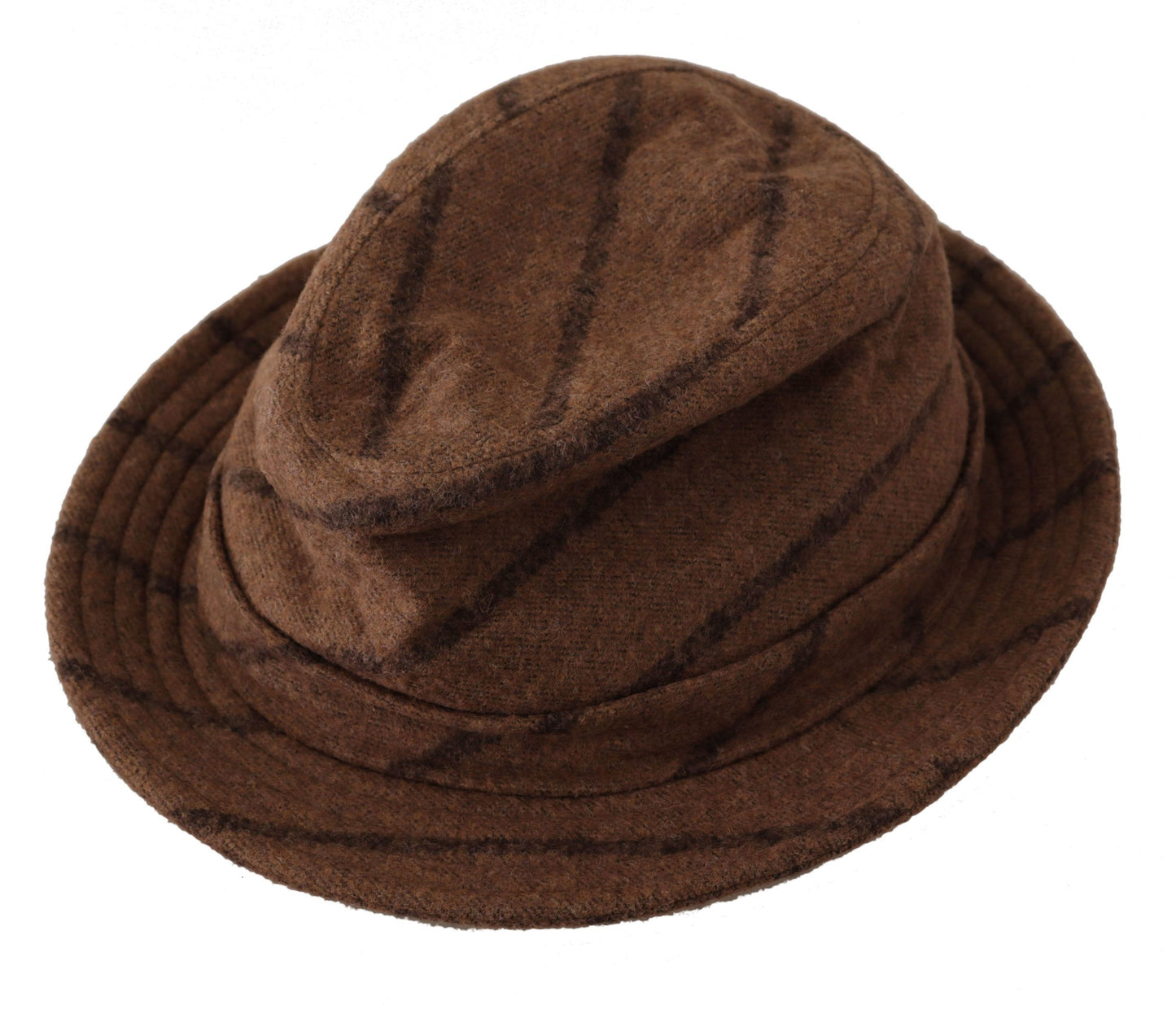 Brown Fedora Striped Print Summer Hat - Designed by Dolce & Gabbana Available to Buy at a Discounted Price on Moon Behind The Hill Online Designer Discount Store