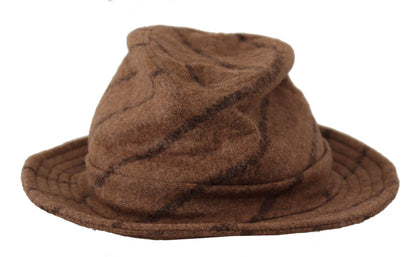 Brown Fedora Striped Print Summer Hat - Designed by Dolce & Gabbana Available to Buy at a Discounted Price on Moon Behind The Hill Online Designer Discount Store