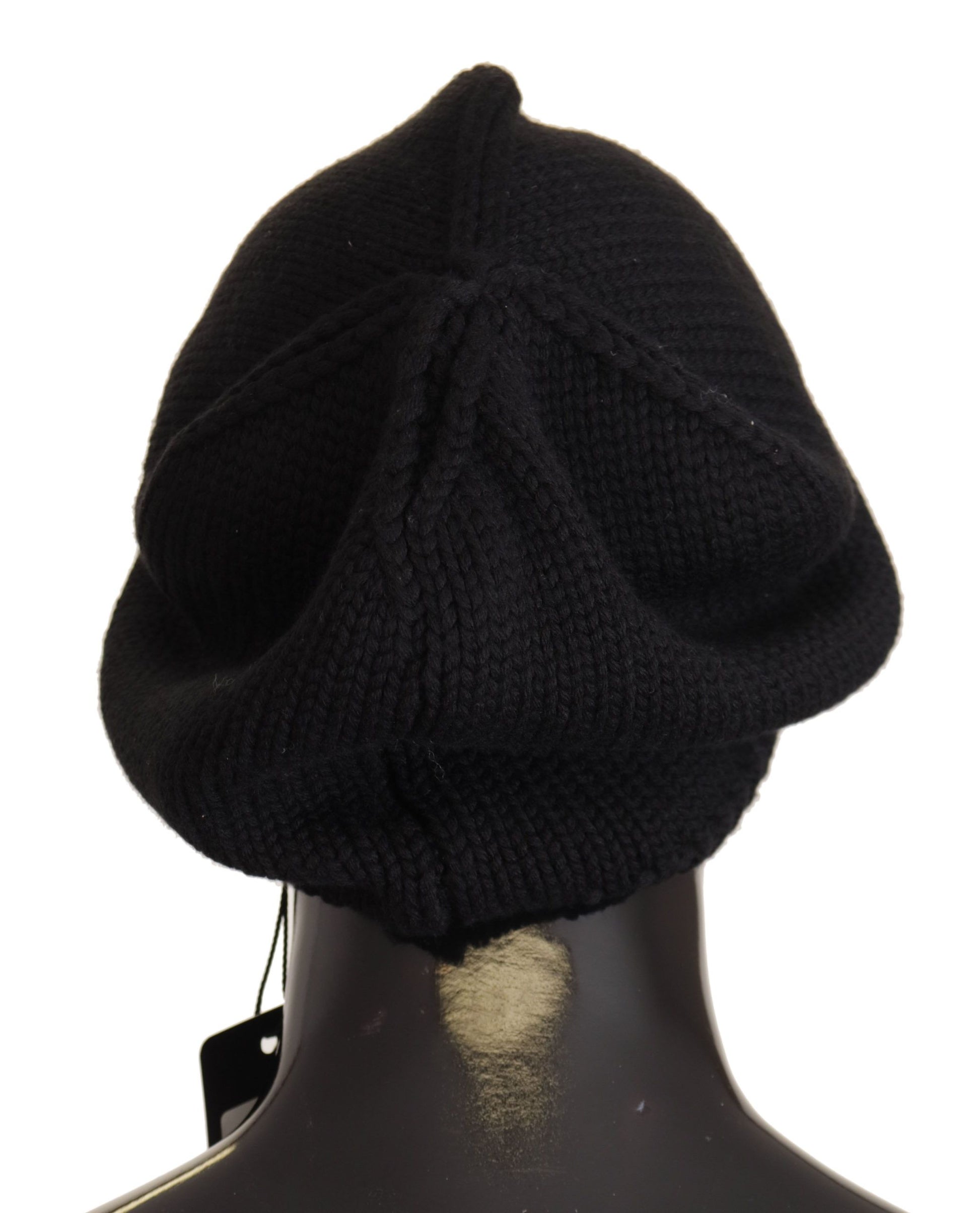 Black Virgin Wool Knitted Women Winter Beanie Hat - Designed by Dolce & Gabbana Available to Buy at a Discounted Price on Moon Behind The Hill Online Designer Discount Store