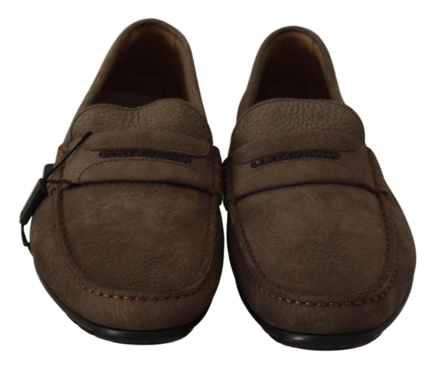 Brown Leather Flat Slip On Mocassin Shoes - Designed by Dolce & Gabbana Available to Buy at a Discounted Price on Moon Behind The Hill Online Designer Discount Store
