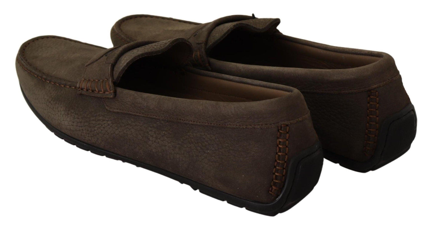 Brown Leather Flat Slip On Mocassin Shoes - Designed by Dolce & Gabbana Available to Buy at a Discounted Price on Moon Behind The Hill Online Designer Discount Store