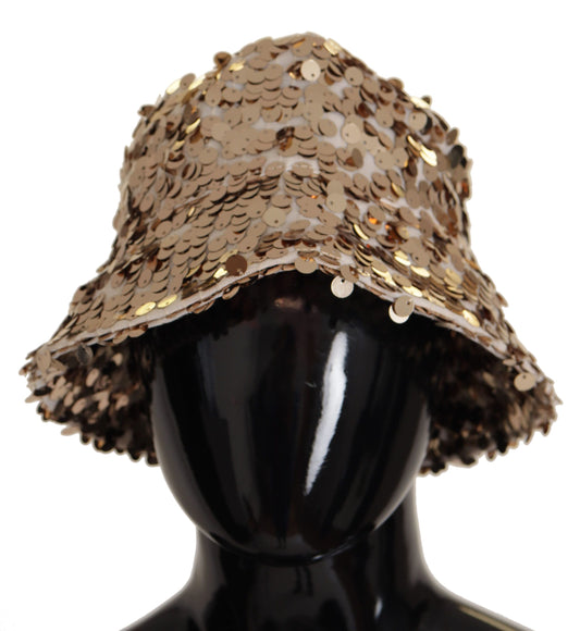 Gold Silk Sequin Embellished Designer Brim Bucket Hat - Designed by Dolce & Gabbana Available to Buy at a Discounted Price on Moon Behind The Hill Online Designer Discount Store