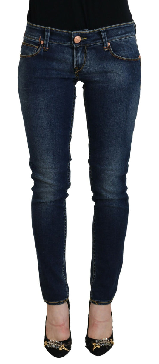 Acht Blue Cotton Low Waist Skinny Women Casual Jeans - Designed by Acht Available to Buy at a Discounted Price on Moon Behind The Hill Online Designer Discount Store