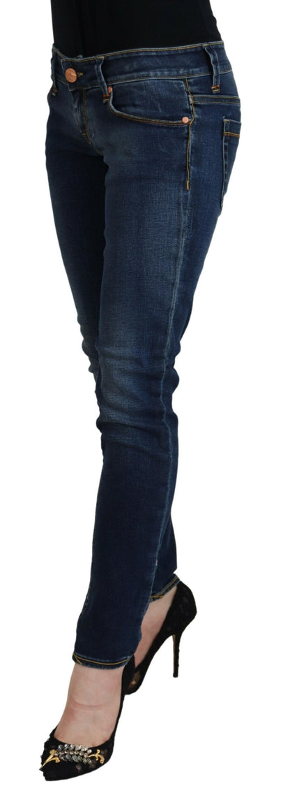 Acht Blue Cotton Low Waist Skinny Women Casual Jeans - Designed by Acht Available to Buy at a Discounted Price on Moon Behind The Hill Online Designer Discount Store