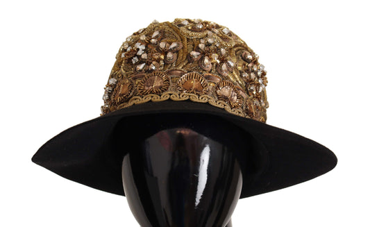 Gold Embellished Crystal Rhinestone Embroidered Fedora Hat - Designed by Dolce & Gabbana Available to Buy at a Discounted Price on Moon Behind The Hill Online Designer Discount Store