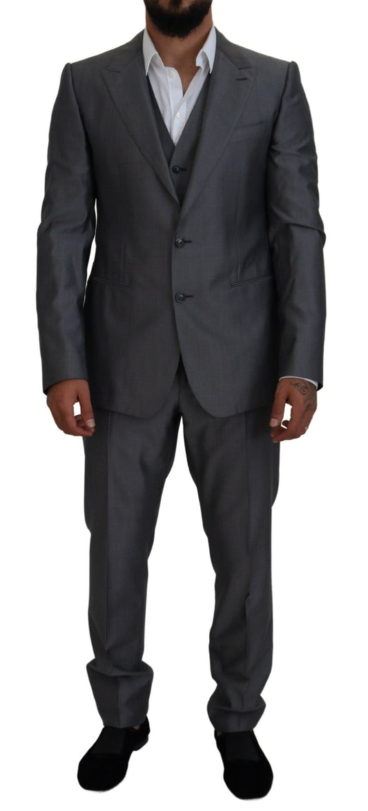 Dolce & Gabbana Men's Gray SICILIA 3 Piece Slim Fit Suit - Designed by Dolce & Gabbana Available to Buy at a Discounted Price on Moon Behind The Hill Online Designer Discount Store