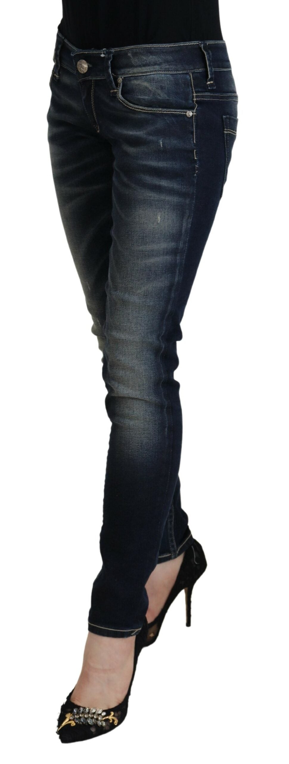 Acht Blue Washed Cotton Slim Fit Women Denim Jeans - Designed by Acht Available to Buy at a Discounted Price on Moon Behind The Hill Online Designer Discount Store
