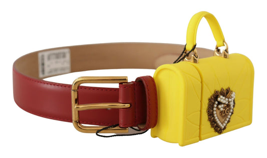 Red Leather Yellow DEVOTION Heart Bag Buckle Belt