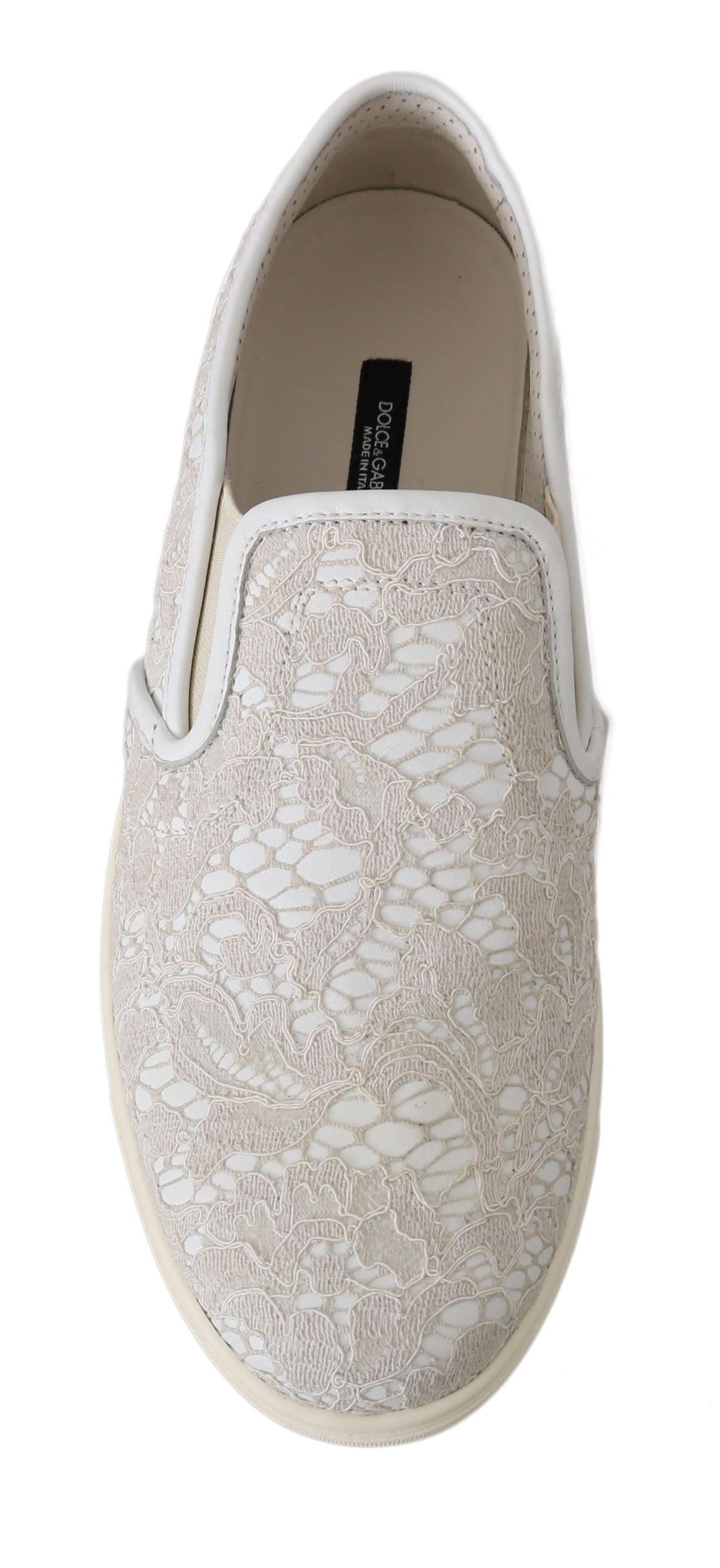 White Leather Lace Slip On Loafers Shoes designed by Dolce & Gabbana available from Moon Behind The Hill's Women's Footwear range