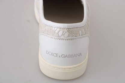 White Leather Lace Slip On Loafers Shoes designed by Dolce & Gabbana available from Moon Behind The Hill's Women's Footwear range