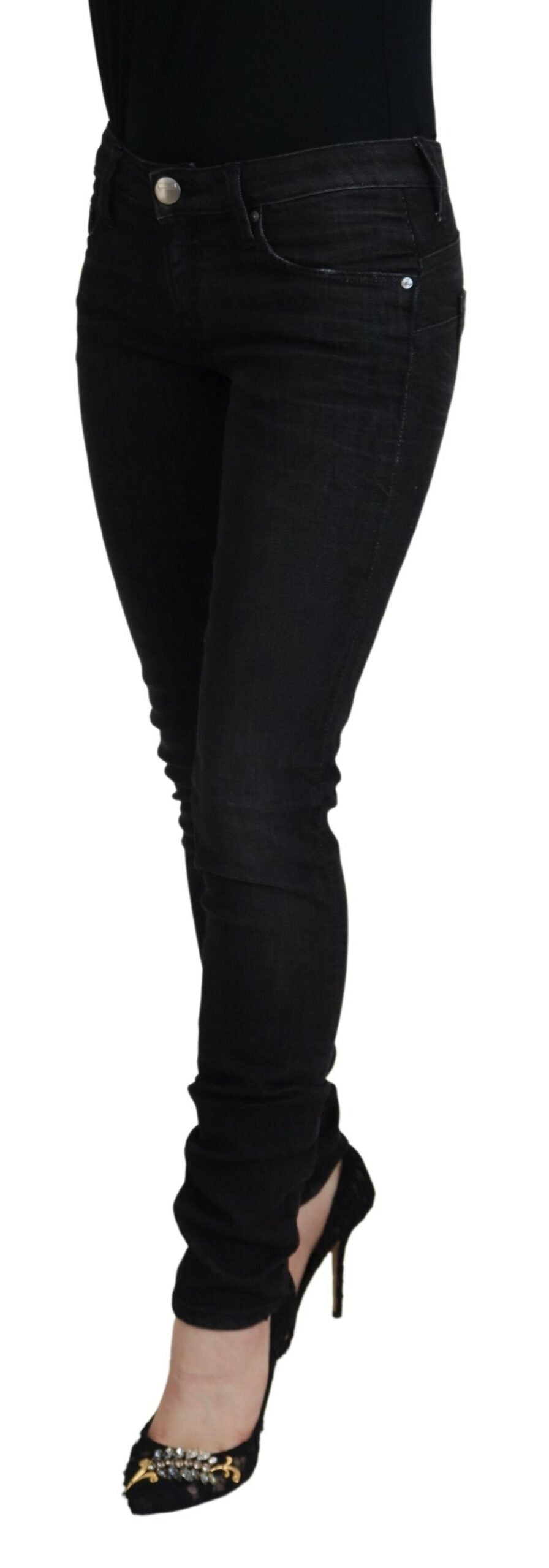 Acht Black Cotton Slim Fit Women Casual Denim Jeans - Designed by Acht Available to Buy at a Discounted Price on Moon Behind The Hill Online Designer Discount Store