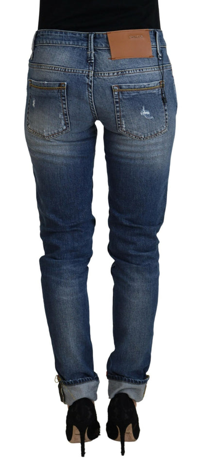 Acht Blue Washed Cotton Low Waist Women Casual Jeans - Designed by Acht Available to Buy at a Discounted Price on Moon Behind The Hill Online Designer Discount Store