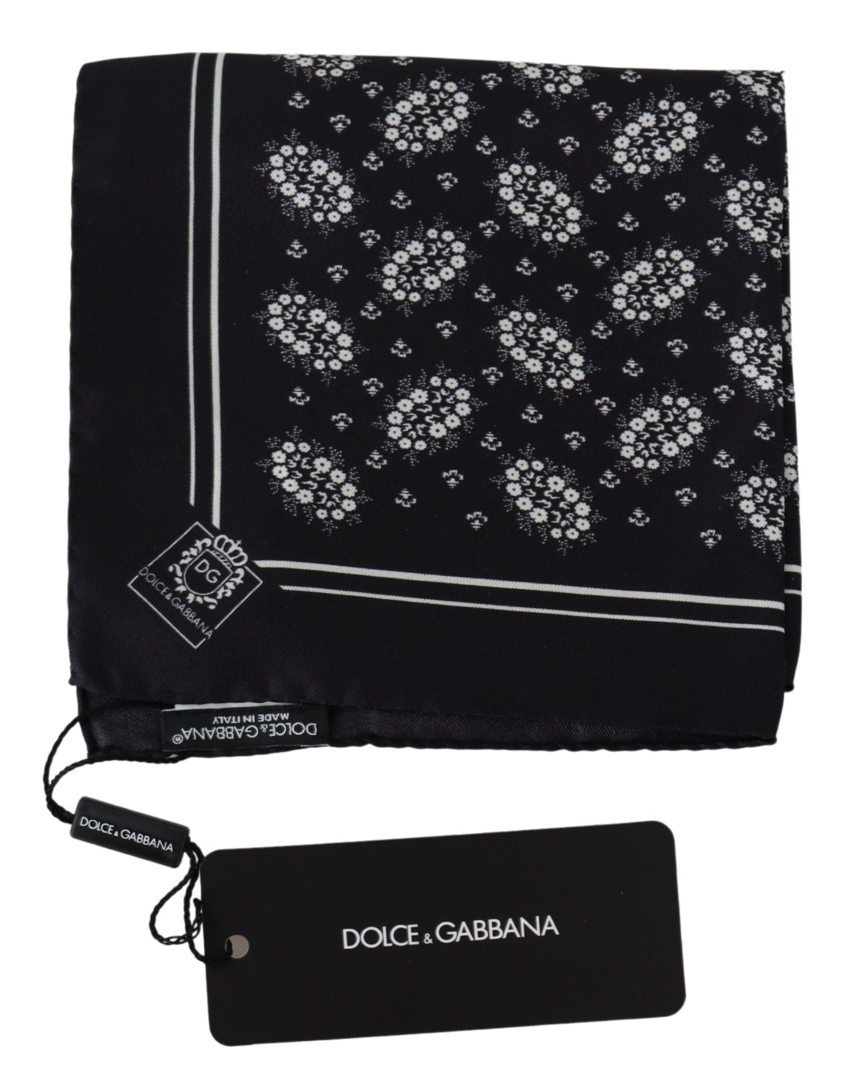 Black Patterned Square Scarf  Silk  Handkerchief - Designed by Dolce & Gabbana Available to Buy at a Discounted Price on Moon Behind The Hill Online Designer Discount Store