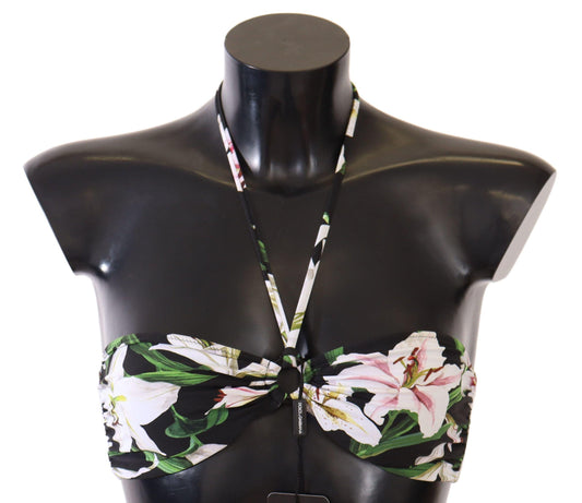 Black Lily Print Swimsuit Bikini Top Swimwear - Designed by Dolce & Gabbana Available to Buy at a Discounted Price on Moon Behind The Hill Online Designer Discount Store