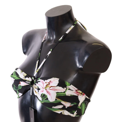 Black Lily Print Swimsuit Bikini Top Swimwear - Designed by Dolce & Gabbana Available to Buy at a Discounted Price on Moon Behind The Hill Online Designer Discount Store