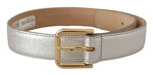 Silver Leather Gold Tone Logo Metal Waist Buckle Belt
